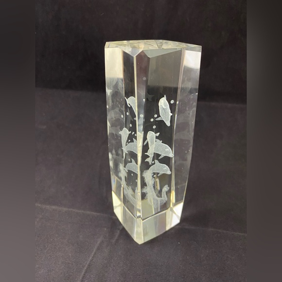 Dolphin Laser Etched Crystal Cube Paperweight - Picture 3 of 10